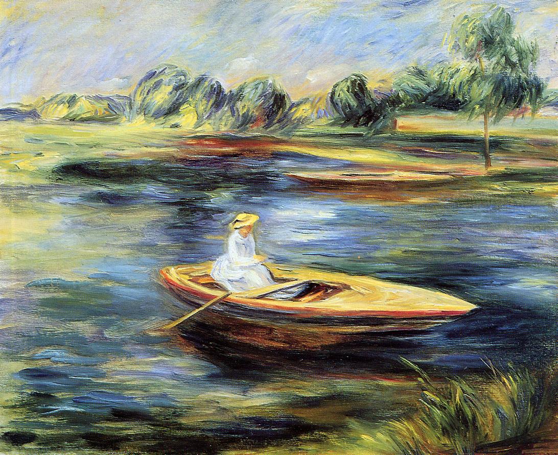 Young Woman Seated in a Rowboat - Pierre-Auguste Renoir painting on canvas
